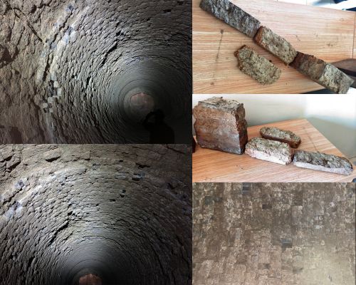 Brick lining failure inside a rotary kiln due to thermal stress or misalignment, affecting performance and efficiency.