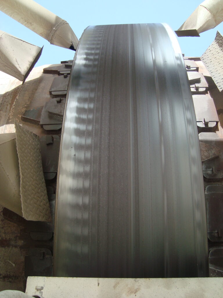 Rotary kiln ring with visible timing marks, used for accurate alignment and monitoring of rotational speed during maintenance and adjustments.